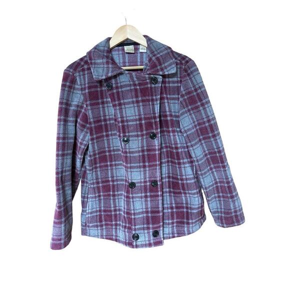 Natural Reflections Purple/Gray/Black Fleece 2 Pocket Academia Pea Coat Size L - Picture 1 of 10